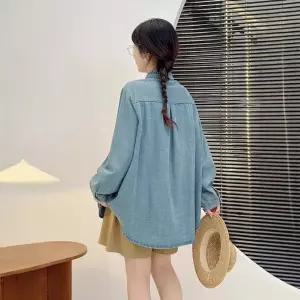 데님 칼라 셔츠 슬림핏 자수 싱글 여자데님셔츠 블레이저 무지 ible1