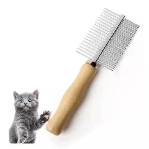 개 고양이 애완동물 빗 양면 그루밍 브러시 금속 매트 이물질 엉킴을 하고 매듭을 짓는 나무 손잡이
