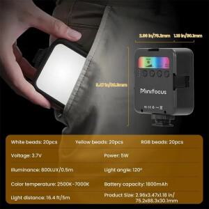 Minifocus RGB 비디오 라이트 미니 LED 카메라 1800mAh 충전식 패널 램프 Youtube Tik 용 사진 채우기 조