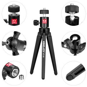 킹조이 미니 데스크탑 경량 알루미늄 삼각대 단 80g 볼 헤드 및 폰 스탠드 포함 비디오 여행 브이로그 라