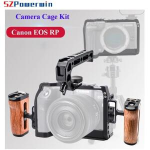 Powerwin 캐논 EOS RP 카메라 케이지, 나무 손잡이 키트, 알루미늄 합금 다기능 Arri 로케이팅 나사