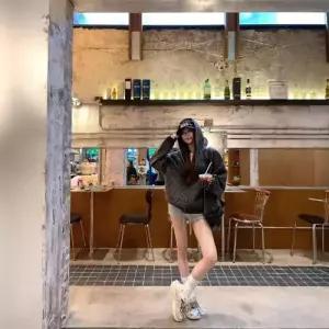 캐주얼 가을 빈티지 후드 카디건 여자맨투맨티 긴팔 스트라이프 ible3