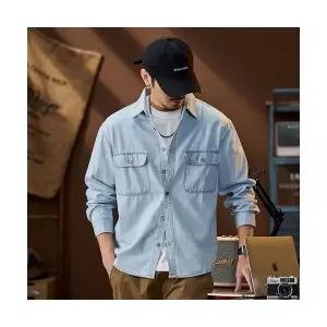 남성 지금딱 데님 셔츠 봄 빅사이즈 멀티 포켓 긴팔 얇은 OOTD1