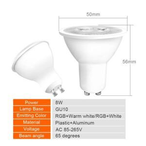 LED 전구 GU10 8W 스포트라이트 디밍이 가능한 RGB 램프 16 색 홈 인테리어 AC 85-265V IR 원격 제어