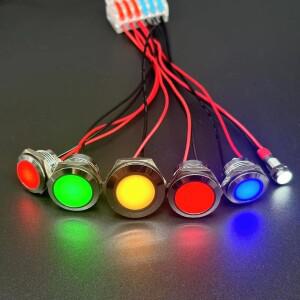 6/8/10/12/16/19/22MM LED 금속 표시 등 와이어 3V 5V6V12V 24V 220V 빨간색/노란색/파란색/녹색/흰색 방