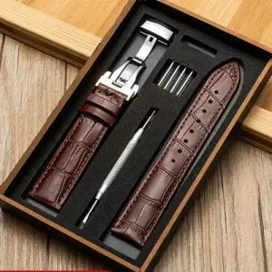나무 상자 나비 걸쇠 시계 밴드 교체 정품 가죽 스트랩 18mm 팔찌 액세서리와