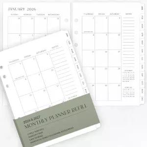 2026-2027년 6개의 링 바인더를 위한 아름다운 월간 플래너 인서트 - 내구성이 뛰어난 A5 용지 리필 세트
