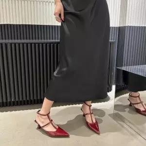 야무치 여자 데일리룩 신발 웨지힐 샌들 나이트 디너 하이라이터~ 와인 스틸레토 힐 여름 T스트랩 뒤꿈치