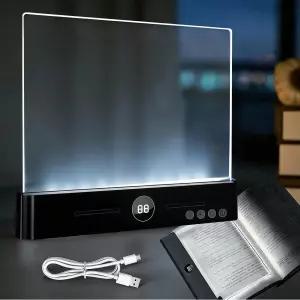 책 조명 3가지 색상과 타이머로 밤에 침대에서 읽을 수 있는 충전식 투명 LED 평면 디밍 가능한 패널