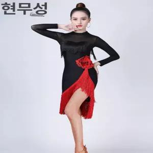 여성 댄스 공연복 줌바 라인상의 왈츠 반팔 난타 밸리복