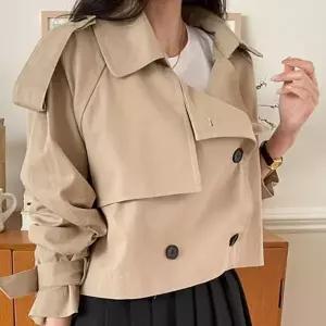 여자 트렌디한 디자인 크롭 트렌치 코트 가을 패션 (23550166A)