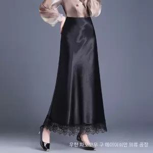 EAMT 스커트 검정 여성용 롱 힙업 봄여름 머메이드 슬림핏 쉬폰 레이스 EUNG1
