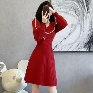 EAMT 여친 스커트 롱 니트 허리조임 날씬한 프릴 프렌치 패션 빅사이즈 스웨터 EUNG1