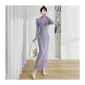 EAMT 치마 여성용 롱 니트 가을 이너 발목 크로스 반폴라 슬림 EUNG3
