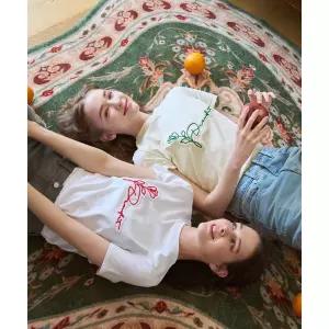 매장정품 DRAW FIT 드로우핏 우먼 플라워 패치 수피마 반팔 티셔츠 [4COLOR] 1589890