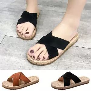 [하프클럽/]여성용 라탄 밀짚 슬리퍼 가벼운 여름 샌들