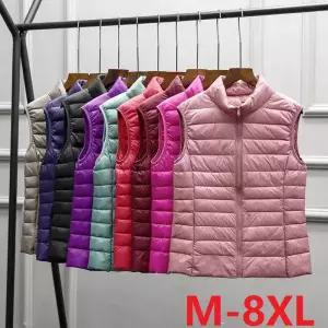 2025 화이트 오리 자켓 여성 조끼 가을 겨울 민소매 양복 따뜻한 경량 퍼퍼 탑 아웃웨어 8XL