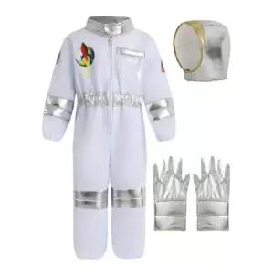 미국 우주 비행사 Dressup 의상 디럭스 인쇄 흰색 우주복 바디 슈트 할로윈 역할 놀이 모험 장갑 모자 세트