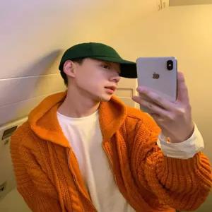 룽나루 남사친 니트 캐주얼 오렌지 카디건 집업 후드 HO1