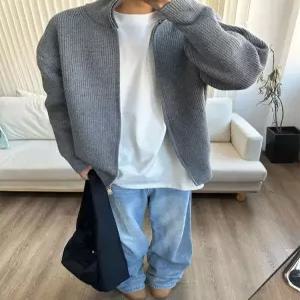 룽나루 가을 빈티지 남친 니트 집업 카디건 차이나 스웨터 HO3
