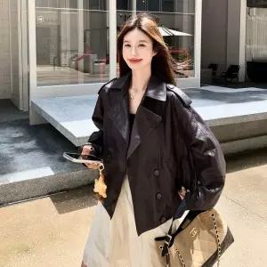 루타꽁몰 빈티지 여자 가죽옷 트렌드 봄가을 가죽 트렌치 코트 숏 재킷 HO3