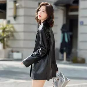 루타꽁몰 여사친 가을 트렌치 코트 하프기장 PU가죽 캐쥬얼 슬림핏 가죽 HO3