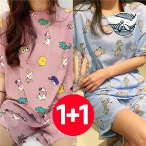 여름 아기동물 디자인 반팔 반바지 잠옷 NOA8+3UBa