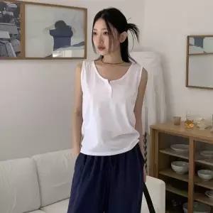 /옷자락 여성 린넨혼방 오버사이즈 버튼 나시