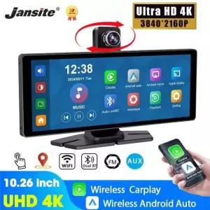 7인치/10.26인치 4K 대시캠 무선 카플레이 안드로이드 오토 350 ° 회전 렌즈 자동차 DVR GPS 네비게이션