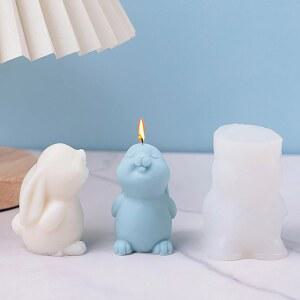 웃는 토끼 실리콘 캔들 공예 3D 석고 DIY 아이스 비누 동물 몰드 송진 초콜릿 귀여운