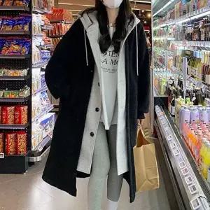 레이어드 양털 롱 후드점퍼 뽀글이 아우터 겨울패션 AoV9+8bpd