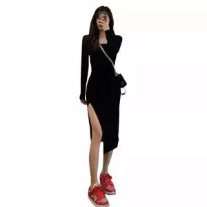 EAMT 원피스 치마 여성 블랙 롱 봄 가을 이너 랩 슬림 트임 EUNG3