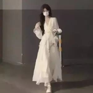 EAMT 여성 원피스 스커트 가을 봄 부드러운 바람 흰 달빛 선녀 프렌치 청순 살구색 긴팔 EUNG3