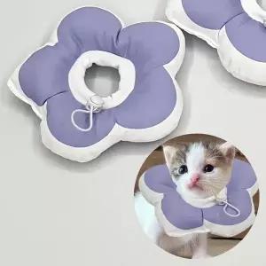 [콩심팥심]쿠션넥카라 꽃피는 강아지 고양이 쿠션 넥카라 퍼플 S