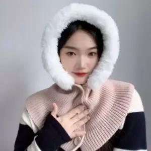 부클 니트 바라클라바 후드 워머 여성 겨울 모자 방한 넥워머 귀도리 겸용 목도리