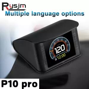 Obdii 스마트 디지털 미터 p10 pro obd2 헤드 업 디스플레이 온보드 컴퓨터 속도계 다중 언어 과속 경보