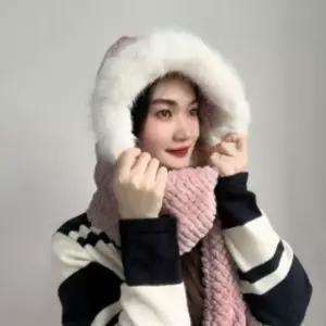 일체형 후드 머플러 장갑 귀도리 겨울 방한 모자 넥워머 여성용 장갑목도리 후드머플러