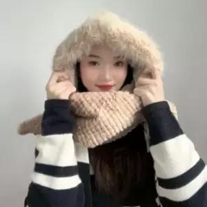일체형 후드 목도리 여성 겨울 방한 모자 장갑 후디 머플러 귀도리 장갑목도리 후드머플러