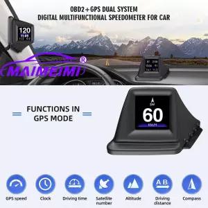 OBD2+GPS 다기능 HUD 장치 온보드 컴퓨터 A필러 트림 설치 RP 터보 압력 수온 속도계
