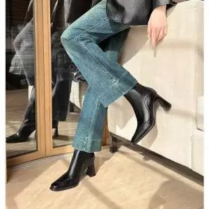 팽블몰 여자 빈티지 통굽 슬림 스틸레토 워커힐 워커 앵클부츠 HO5