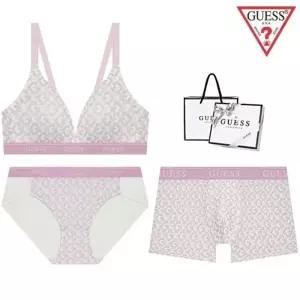 매장정품 GUESS 게스 [선물포장] 배색 크로스 체크 노와이어 커플속옷세트 BRBPDR292PK 1694299