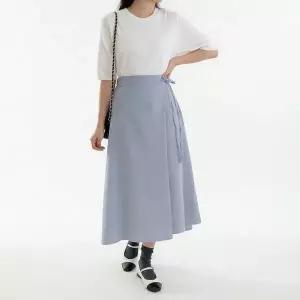 [하프클럽/]여성 핀턱 랩형 뒷밴딩 플레어 롱스커트