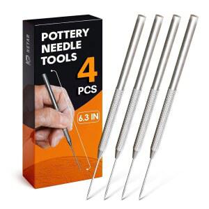 4Pc 도자기 바늘 도구 u2013 6.3인치 점토용 바늘 도구, 내구성 있는 스테인리스 스틸 팁, 미끄럼 방지 그립 및 보호 슬리브 u2013 도자기, 조각, DIY 공예 및 세부 조각을 위한 청소가 쉽습니다