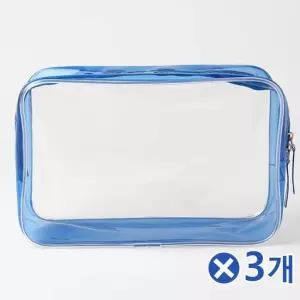 오너클랜 TBZ 수영장 투명 사각파우치 블루 Mx3개 이너파우치 여성 화장품수납가방 다용도파우치