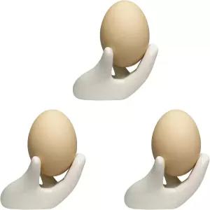 마오야마오 3종 세트 창작 세라믹 손 모양 달걀 컵 홀더 도자기 부활절 진열대 흰색