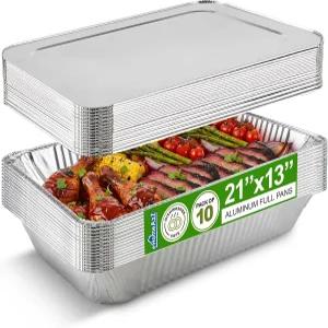 뚜껑이 있는 EHOMEA2Z 알루미늄 팬 대형 풀사이즈 21x13x3 일회용 호일 헤비 듀티 로스팅 베이킹 브로일링