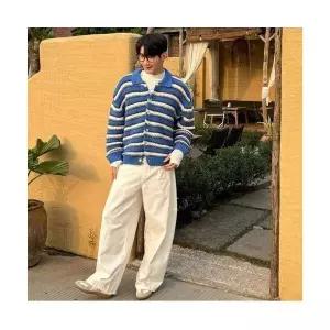 남자 니트 가을 스웨터 남백 칼라넥 터틀넥 가디건 스트라이프 상의 KS3