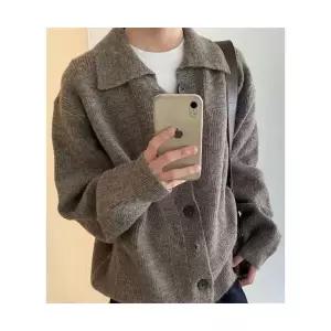 남사친 가을 숄카라 칼라넥 카디건 스웨터 차콜 KS3