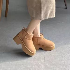 여성 소가죽 에코퍼 통굽 숏부츠 키높이 겨울부츠 숏부츠