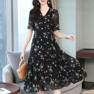 KAA9801 여자꽃무늬프멓팔원피스 여름원피스 새틴 란제리 여성 반팔 원피스 여아 프릴원피스 레이어드 프릴